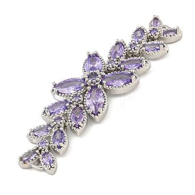 Brass Pave Lilac Cubic Zirconia Flower with Leaf Links Connector Charms KK-P277-52P-03-1