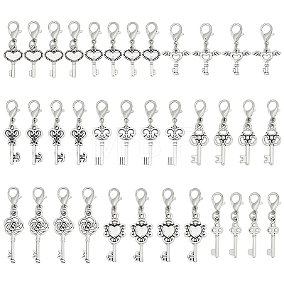 36Pcs 9 Styles Key Alloy Pendant Decorations HJEW-GO00259-1