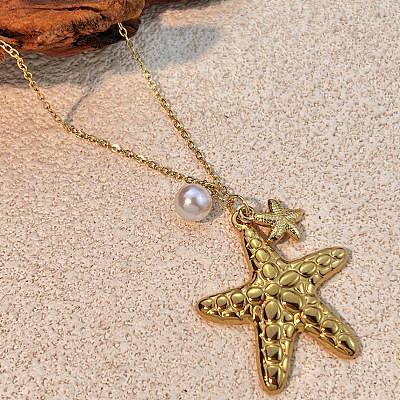 Ocean 304 Stainless Steel & Plastic Pearl Sea Animals Pendant Necklaces WG47216-01-1