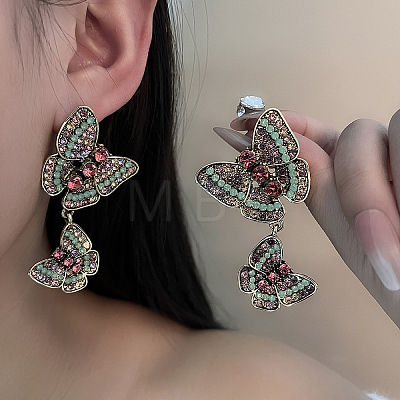 Butterfly Alloy & Rhinestone Dangle Stud Earrings FS-WGE670D-01-1