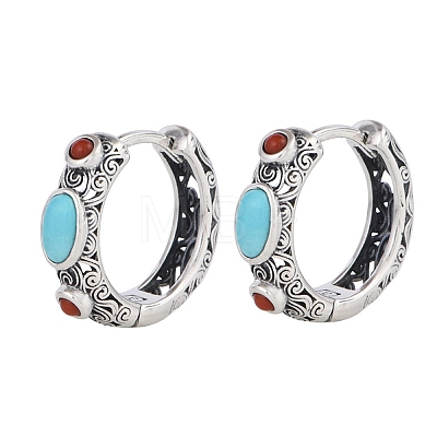 Oval Synthetic Turquoise Hoop Earrings EJEW-C178-07-1