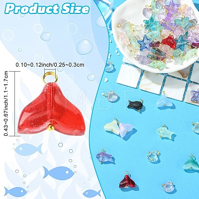80Pcs 4 Style Transparent Glass Pendants PALLOY-YW00153-1