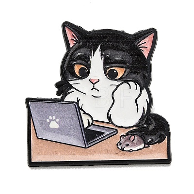Tired Working Cat with Mouse Enamel Pins JEWB-K040-11EB-1
