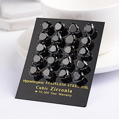 Heart 304 Stainless Steel Cubic Zirconia Stud Earrings EJEW-H306-19-4mm-1