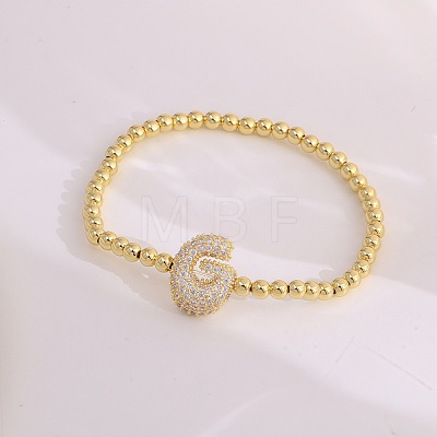 Brass Micro Pave Clear Cubic Zirconia Beaded Stretch Bracelets for Women FS-WGB95F4-16-1