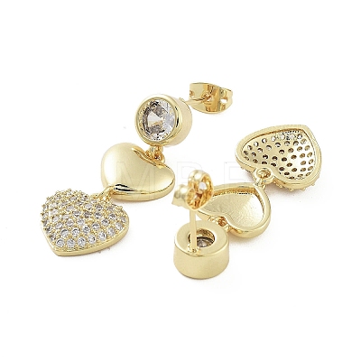 Heart Brass with Cubic Zirconia Dangle Stud Earrings EJEW-Q811-30G-1