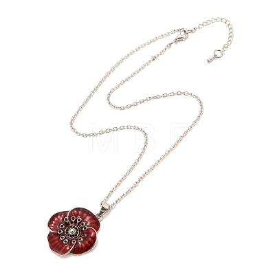 Alloy Poppy Flower Pendant Necklaces NJEW-B080-02P-1