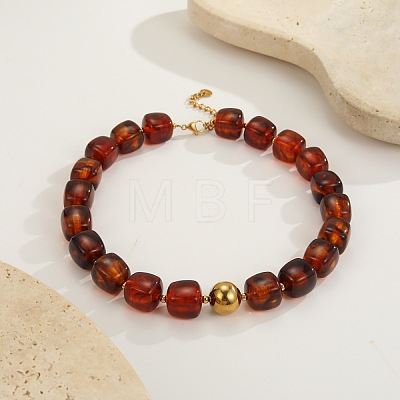 304 Stainless Steel & Resin Cube Beaded Necklaces for Women WG9D40D-01-1