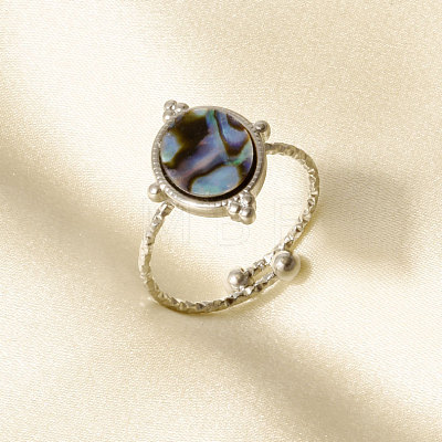 304 Stainless Steel with Natural Shell Cuff Open Rings for Women HP8543-2-1