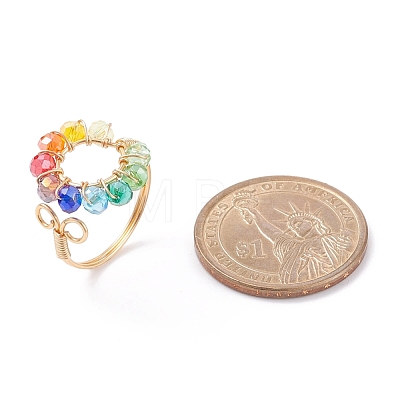 Colorful Glass Braided Ring Open Cuff Ring RJEW-TA00035-1