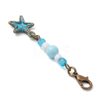 Ocean Theme Alloy Charm & Glass Beads Pendant Decorations HJEW-JM03158-02-1