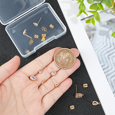 Beebeecraft 12Pcs 4 Style Teardrop Shape Brass Stud Earring Findings KK-BBC0011-75-1