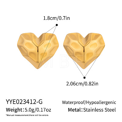 French Vintage Style Stainless Steel Textured Heart Stud Earrings for Women EI9252-1-1