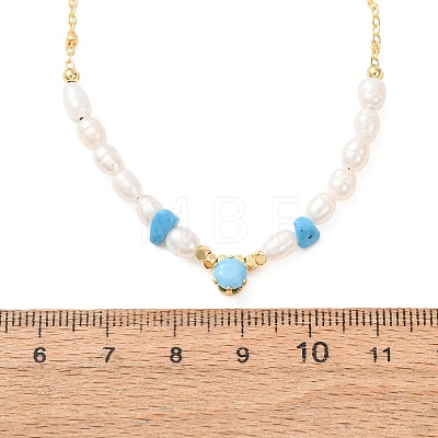 Synthetic Turquoise Chip and Rice Natural Pearl Beaded Necklaces GG-CBA3297-15G-D-1