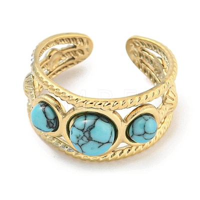 Ion Plating(IP) 304 Stainless Steel Synthetic Turquoise Cuff Rings G-Z056-06G-02-1