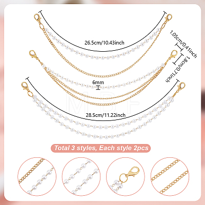6Pcs 3 Styles Alloy & Imitation Pearl Three-layer Boot Strap Chains HJEW-PH0002-14-1