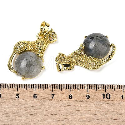 Natural Labradorite Ball with Leopard Shape Brass Pendants KK-F887-04G-24-1