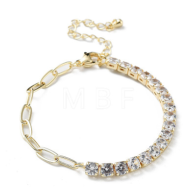 Brass Micro Pave Cubic Zirconia Strass & Paperclip Chain Bracelets BJEW-C052-04G-1