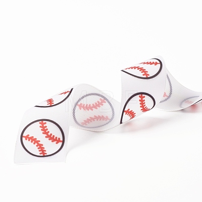Single Face Baseball Printed Polyester Grosgrain Ribbons SRIB-P019-02-1