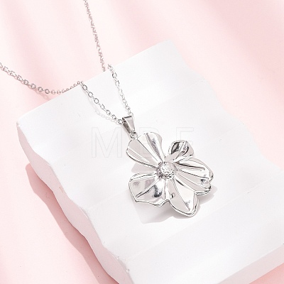 304 Stainless Steel Flower Pendant Cable Chain Necklaces for Men Women NJEW-K308-05F-P-1