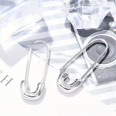 304 Stainless Steel Safety Pin Charm Huggie Hoop Earrings for Women EJEW-C096-41P-1