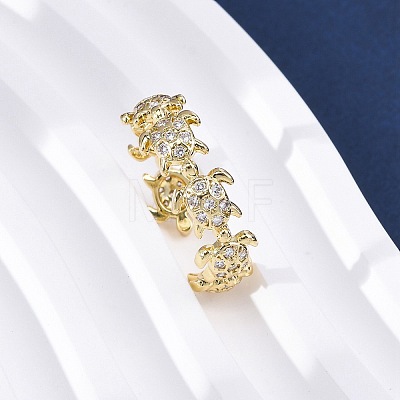 Brass Micro Pave Clear Cubic Zirconia Cuff Rings for Women RJEW-G345-01G-1