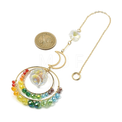 Wire Wrapped Glass & Brass Ring Pendant Decoration HJEW-TA00081-1