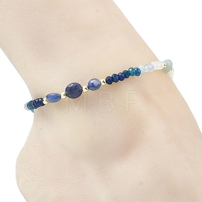 Dyed Natural Malaysia Jade & Blue Aventurine & Amazonite Beads Beaded Anklets for Women AJEW-AN00832-03-1