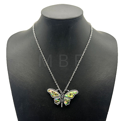 Vintage Butterfly Alloy Pave Natural Paua Shell Pendant Necklaces TU8289-2-1