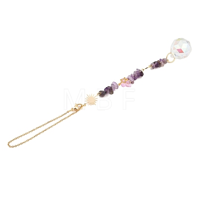 Round Glass & Natural Amethyst Chips Hanging Suncatchers HJEW-JM04209-02-1