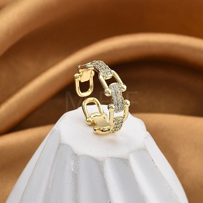 Rack Plating Brass Micro Pave Clear Cubic Zirconia Cuff Finger Rings for Women RJEW-M028-44G-1