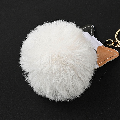 Imitation Rex Rabbit Fur Ball & PU Leather Cat Pendant Keychain X1-KEYC-K018-05KCG-01-1