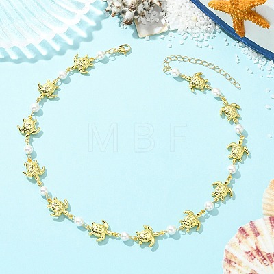 4Pcs 4 Styles Ocean 304 Stainless Steel Sea Animals Handmade Link Chain Necklaces with White Round Shell Pearl Beads NJEW-JN06097-1