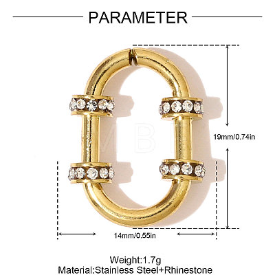 304 Stainless Steel Rhinestone Linking Rings STAS-OY007-88G-1