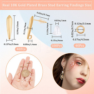 40Pcs Brass Stud Earring Findings KK-CN0002-08-1