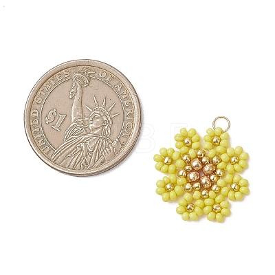 Glass Seed Beaded Flower Pendants PALLOY-MZ01181-02-1