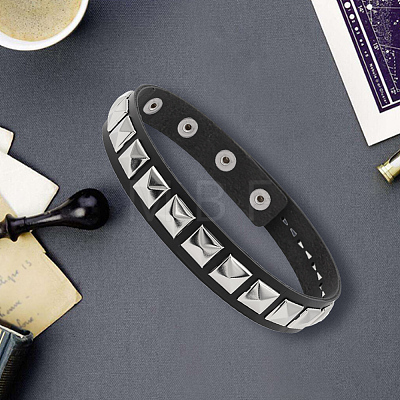 Punk-style Alloy Square Shaped Rivet Imitation Leather Chocker Necklaces NJEW-CL0001-28-1