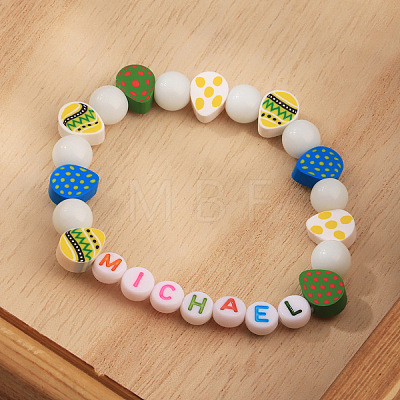 Bohemian Style Easter Polymer Clay & Glass & Resin Beaded Stretch Bracelets for Women Men FS-WG0BA76-01-1