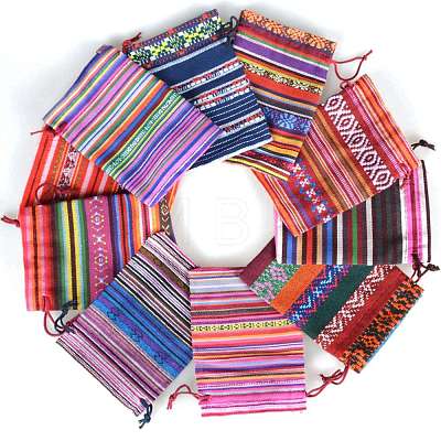 Mexican Stripe Cotton Jewelry Packing Pouches PW-WGBD890-21-1