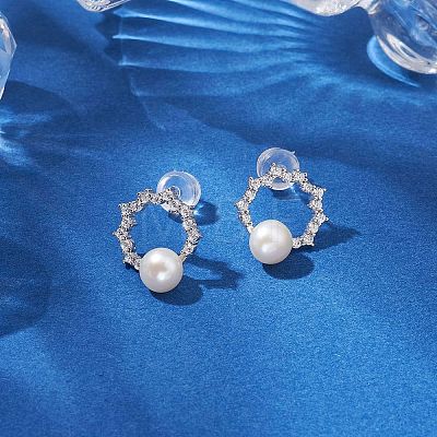 Natural Pearl Ear Studs EJEW-P286-31P-1