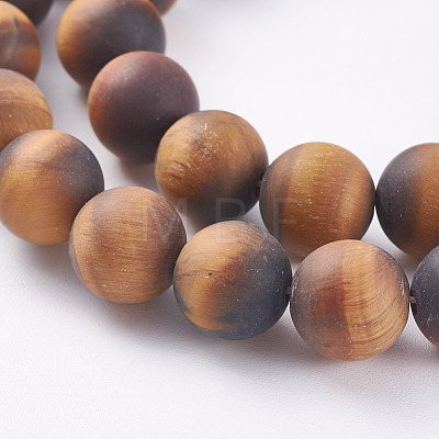 Natural Frosted Tiger Eye Round Bead Strands G-M064-12mm-02-1
