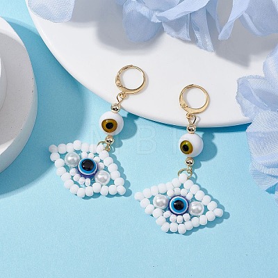 Glass Seed Bead Evil Eye Hoop Earrings EJEW-MZ00272-01-1