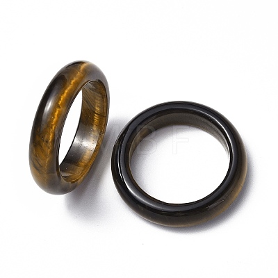 Natural Tiger Eye Plain Band Ring RJEW-P044-01B-07-1