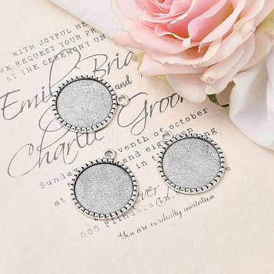 Tibetan Style Antique Silver Alloy Flat Round Pendant Cabochon Settings LS-TIBEP-M022-38AS-1