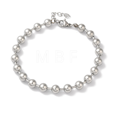 Non-Tarnish 304 Stainless Steel Beads Ball Chain Bracelets for Women BJEW-B092-01A-P-1