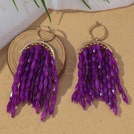 Alloy Glass Beads Arch Tassel Hoop Earrings FS-WG51683-03-1