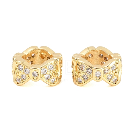 Bowknot Brass Clear Cubic Zirconia European Beads KK-B186-07G-1