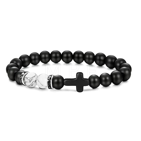 Bohemian Tiger Eye Stone Bracelet Cross Natural Stone Beads Vintage Matte Bead Bracelet ZU3790-8-1