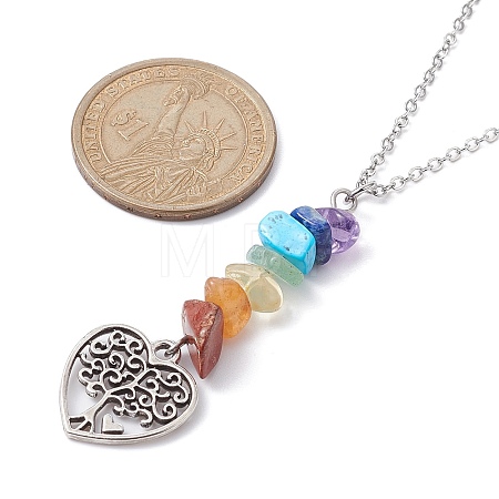 Alloy Heart with Tree Pendant Necklace with 304 Stainless Steel Cable Chains NJEW-JN04459-1