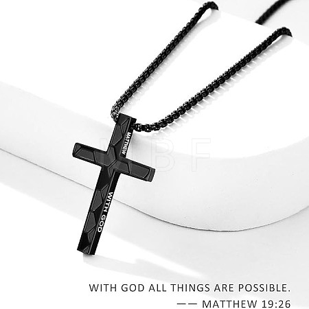 304 Stainless Steel Football Bible Verse Matthew 19:26 Cross Pendant Necklaces for Men WG7E31E-06-1